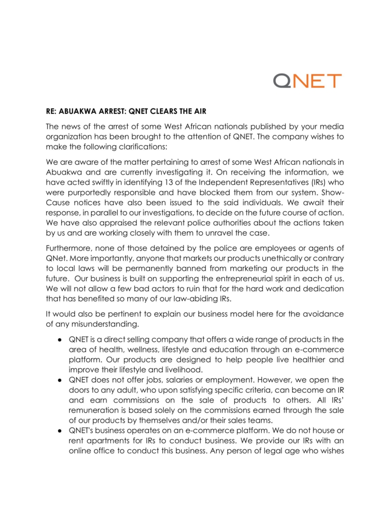 QNET investigates agents reportedly involved in employment scam