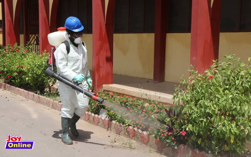 Photos of Takoradi ladies displaying their skills at schools disinfection exercise
