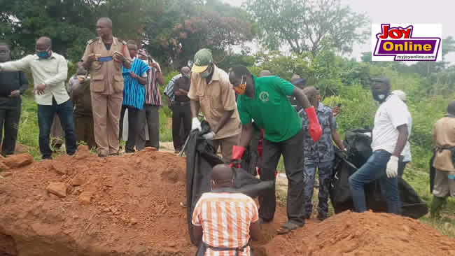 Police hold mass burial for charred bodies in Kintampo accident