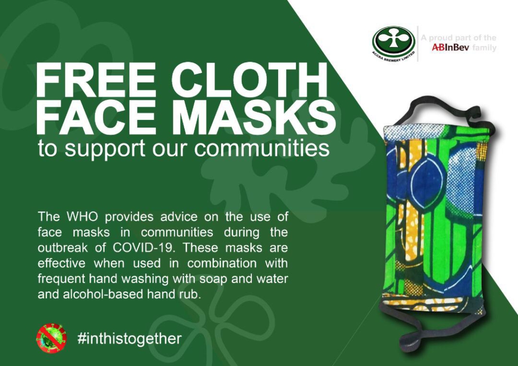 Accra Brewery Limited supports Ministries, communities with 15,000 Free Cloth Face Masks