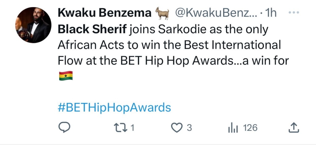 Social media reacts as Black Sherif clinches BET Hip-Hop Award for Best International Flow