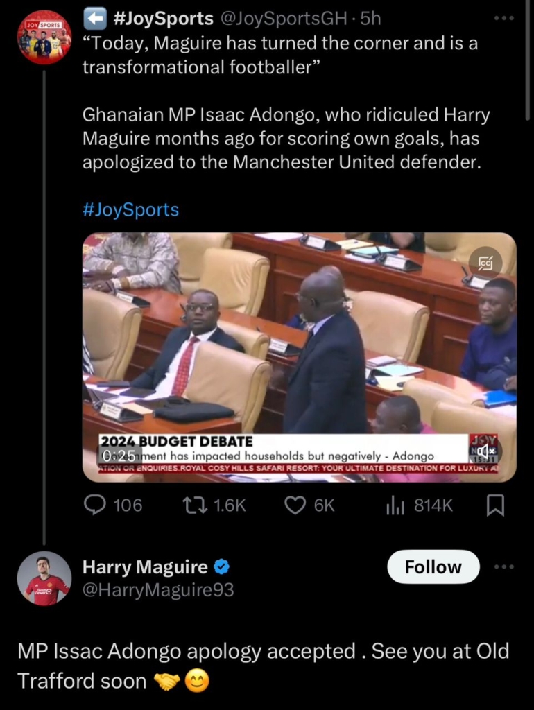 Visiting Old Trafford (to meet Harry Maguire) will be a great pleasure - Ghanaian MP Isaac Adongo