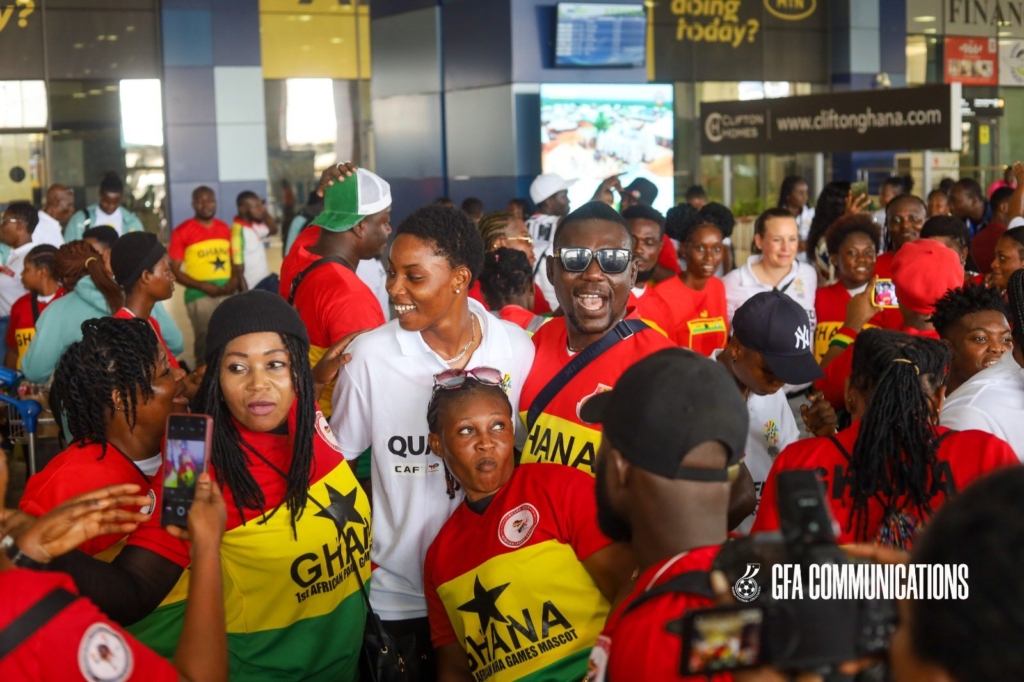 Photos: Black Queens receive resounding welcome at Kotoka Airport after WAFCON 2024 qualification