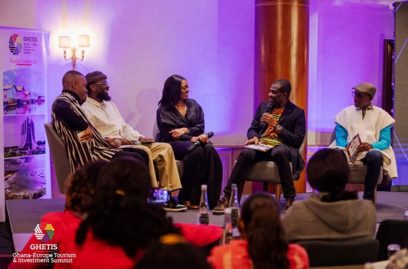 A panel discussion at GHETIS24 included Samini (second from left) and Mark Okraku Mantey (second from right)