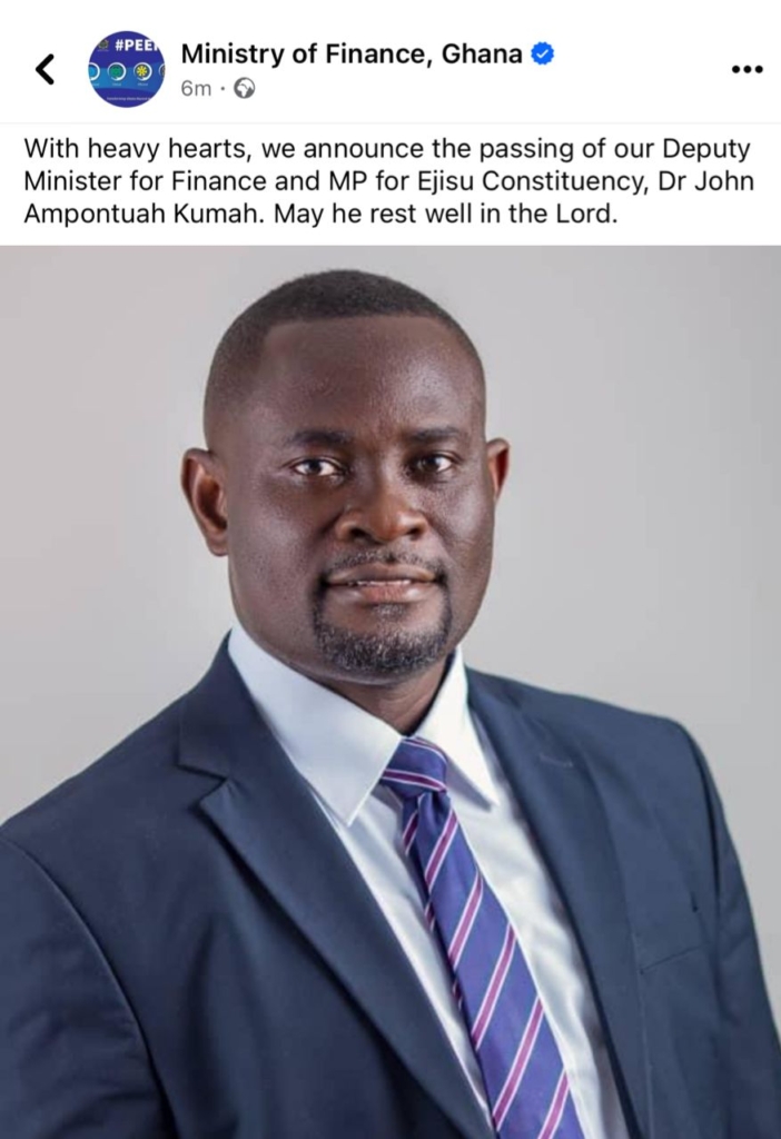John Kumah: 'Rest well' - Finance Ministry mourns Deputy Minister