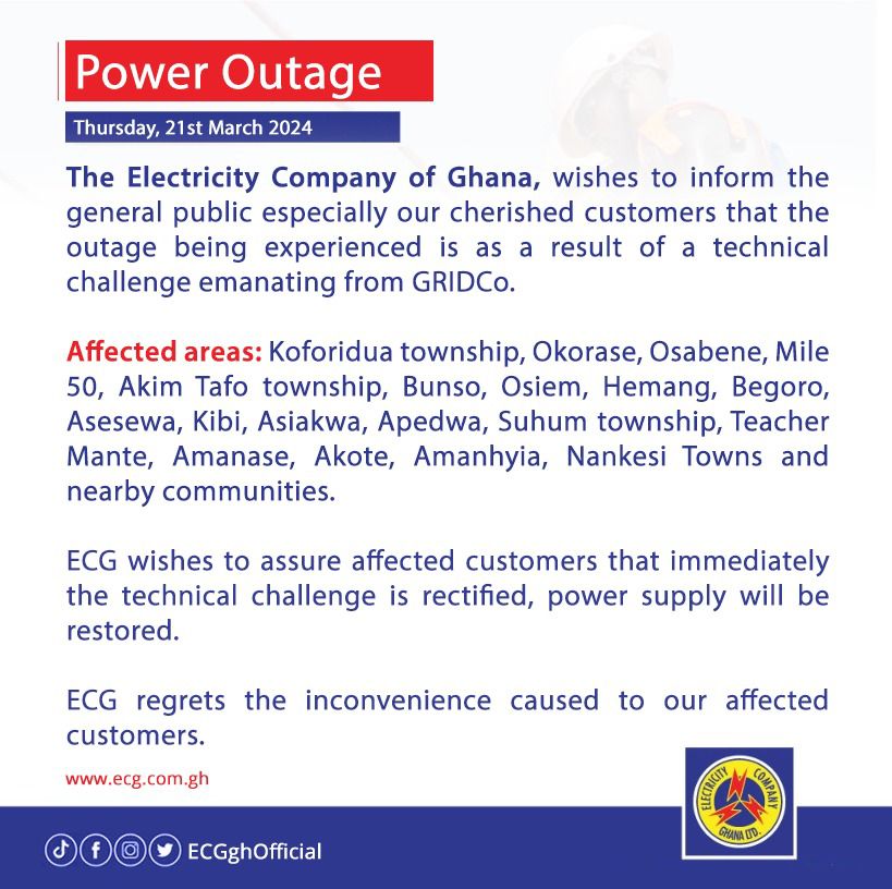 Power outages in parts of Eastern Region due to GRIDCo technical challenges - ECG
