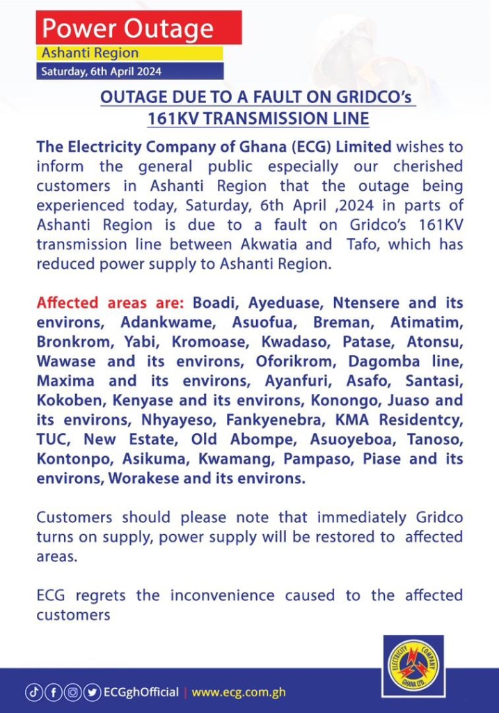 ECG defends communication style after parts of Ashanti region were plunged into darkness