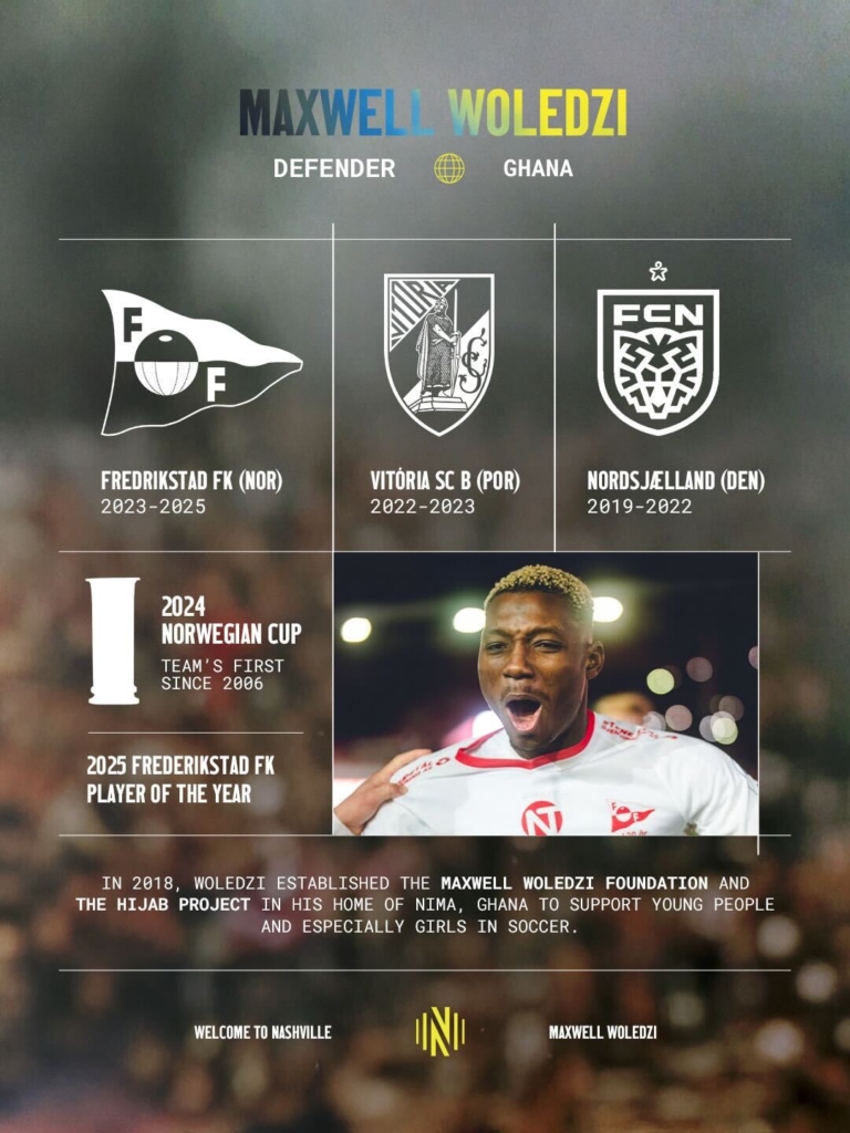 Maxwell Woledzi joins MLS side Nashville SC on three-year deal