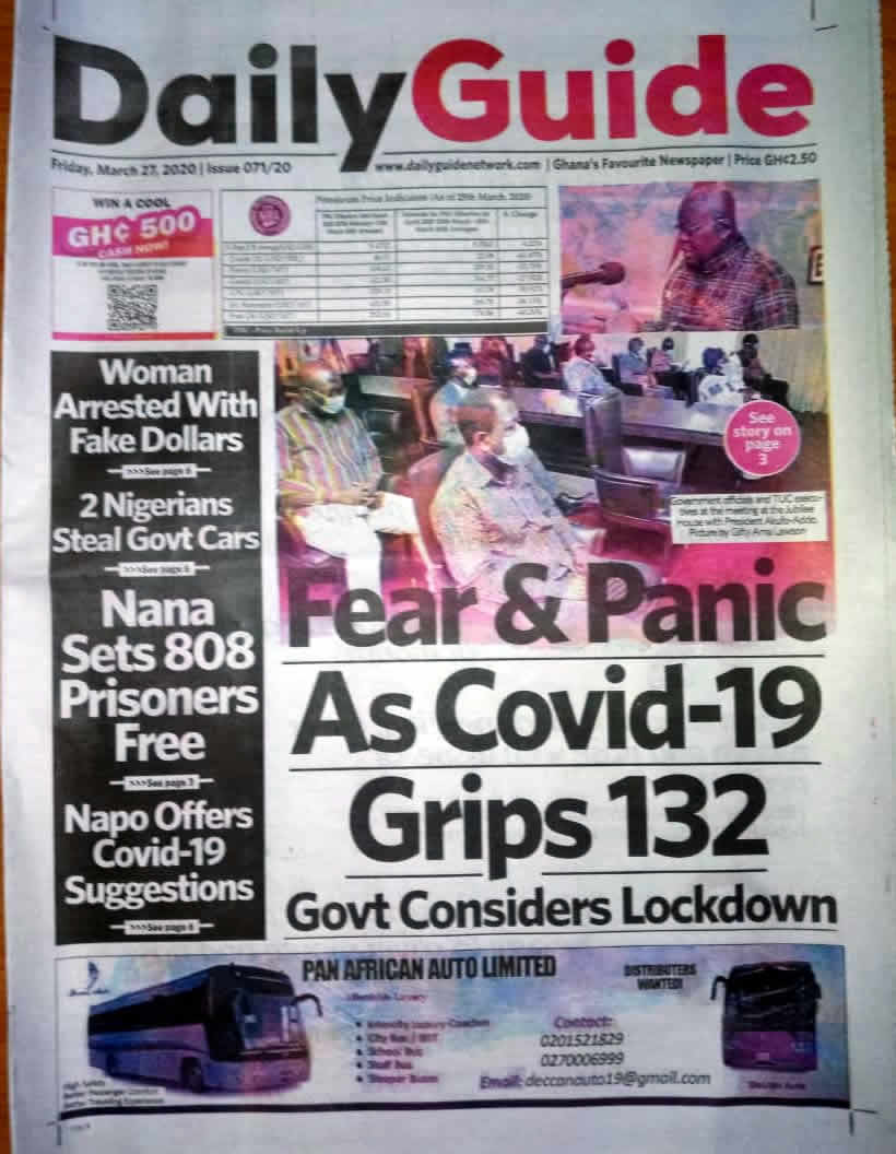 Today s Front Pages Friday March 27 2020 MyJoyOnline