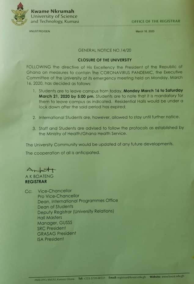 Coronavirus: All University of Ghana students to be screened before leaving campus