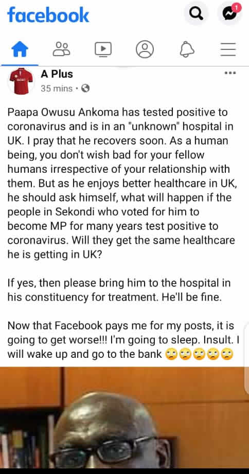 Bring Papa Owusu Ankomah home for coronavirus treatment – A-Plus urges government