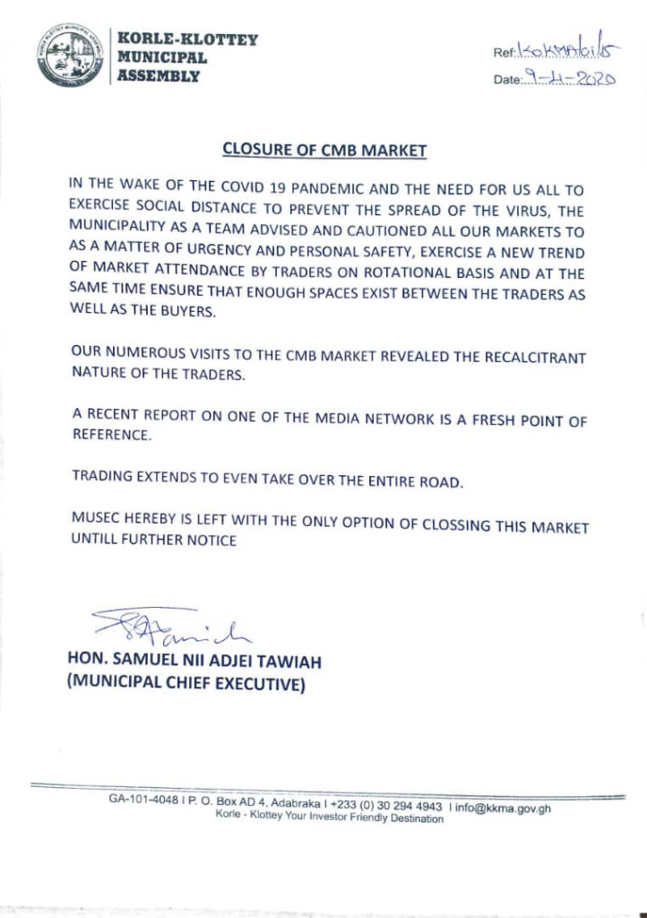 CMB market shut down indefinitely after traders failed to adhere to social distancing