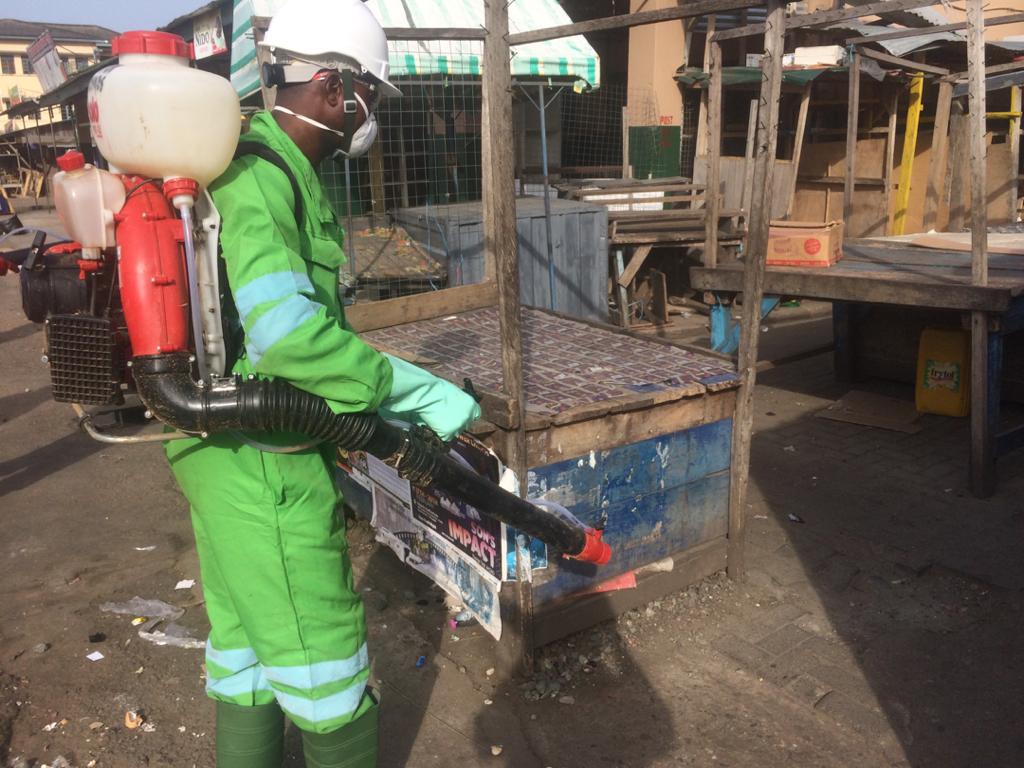 Pictures from fumigation of markets in Eastern Region