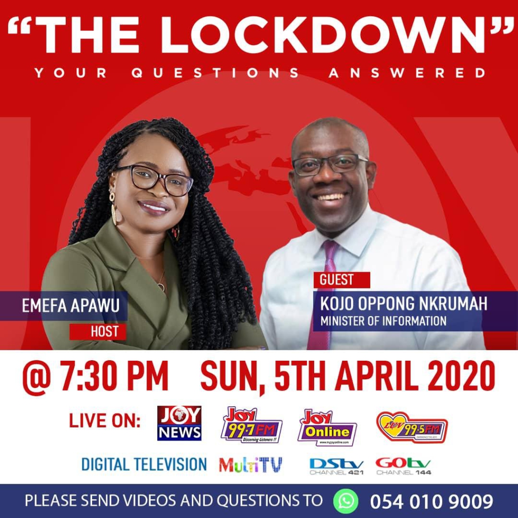 JoyNews TV to host Information Minister on second edition of 'The Lockdown' tonight