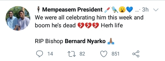 Twitter reactions as Bishop Bernard Nyarko passes on