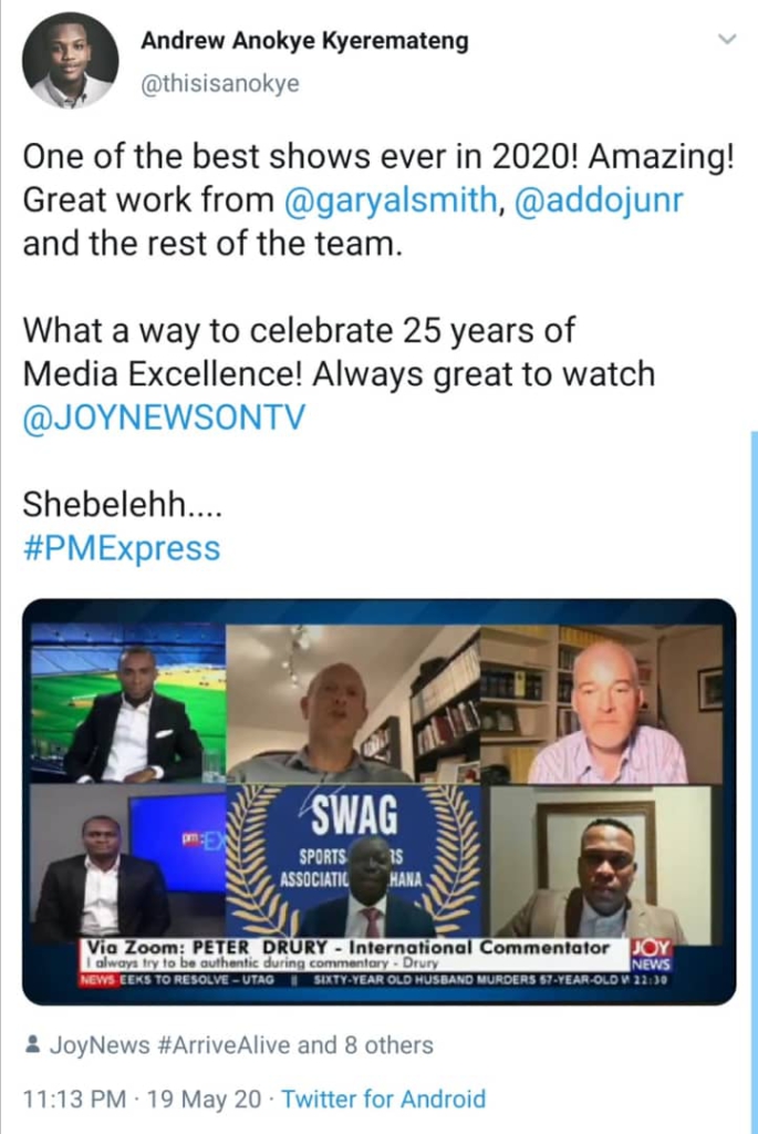 Social media declares Joy Sports 'Football After Covid-19' as 'Show of the Year'