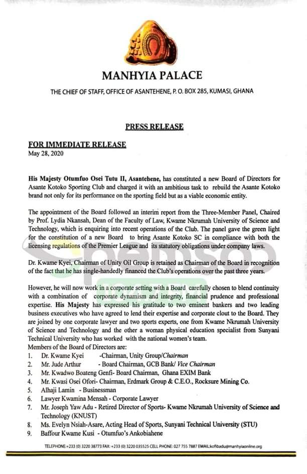 Dr Kwame Kyei retained as Executive Chairman in new Asante Kotoko ...