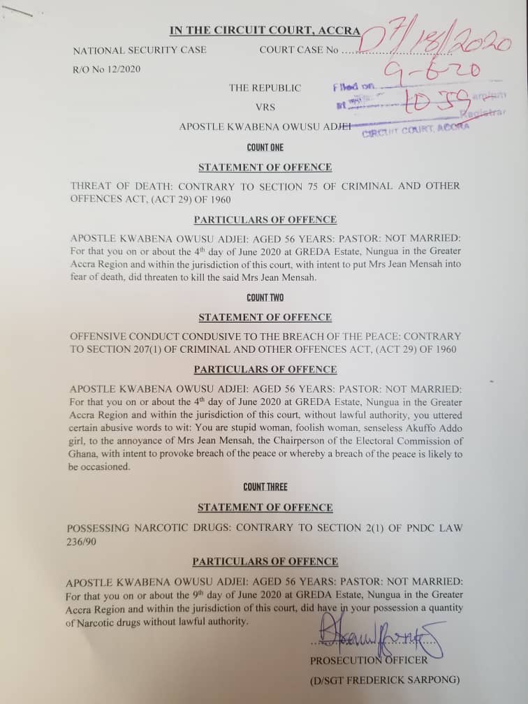 Pastor arrested for allegedly threatening EC chair remanded for 2-weeks Pastor arrested for allegedly threatening EC chair remanded for 2-weeks