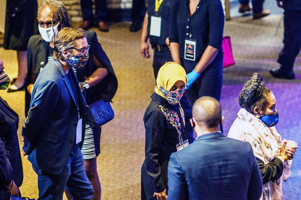 Ilhan Omar and Ayanna Pressley at the George Floyd memorial