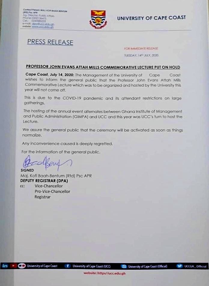 UCC suspends Atta Mills memorial lecture