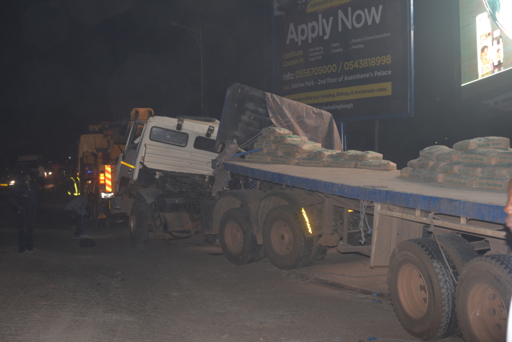2 injured as truck filled with cement veers off at Anloga junction