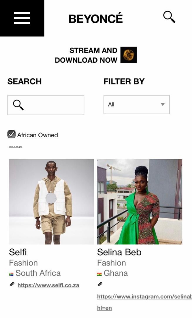 Ghanaian brand Selina Beb listed on Beyonce’s Black Parade directory Ghanaian brand Selina Beb listed on Beyonce’s Black Parade directory
