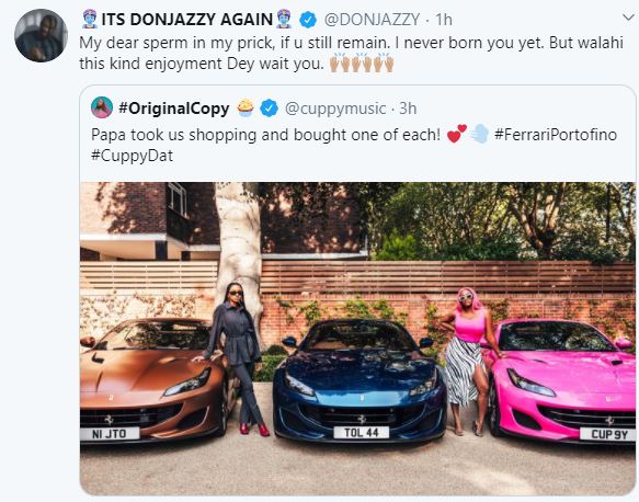 Don Jazzy reacts to Cuppy's ferrari