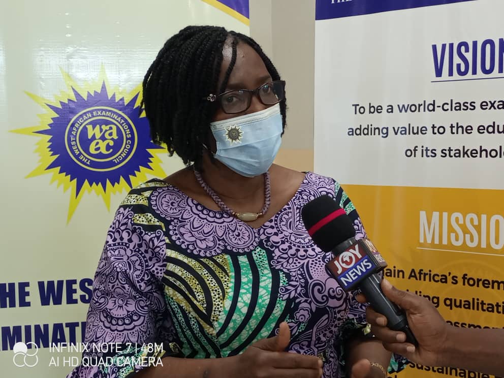Phones in the right hand, books in the left - WASSCE vs mobile phones WAEC, head Mrs. Wendy E. Addy-Lamptey
