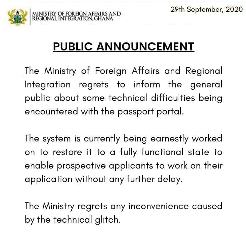 Passport portal down, technical glitch being worked on - Foreign Ministry