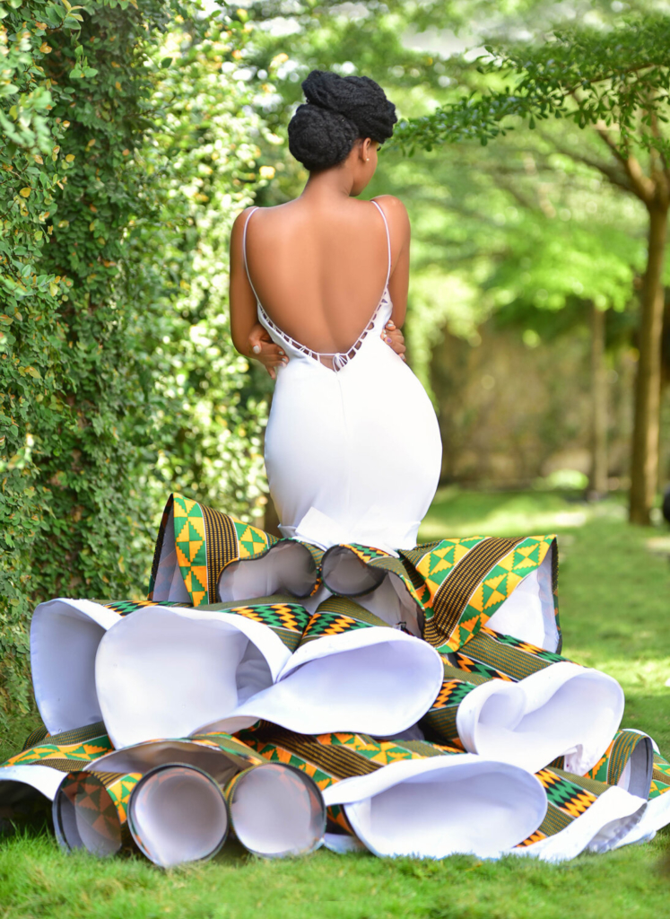 Ghanaian designer Avonsige shakes the net with stunning lace-back African wedding gown