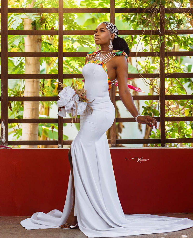 Ghanaian designer Avonsige shakes the net with stunning lace-back African wedding gown