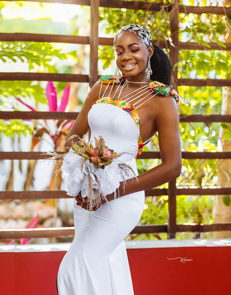 Ghanaian designer Avonsige shakes the net with stunning lace-back African wedding gown