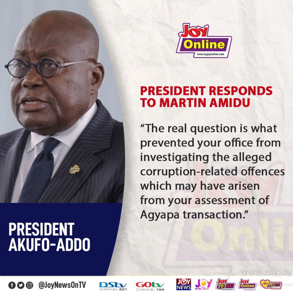 You never expressed intention to investigate Agyapa report - Akufo-Addo replies Amidu