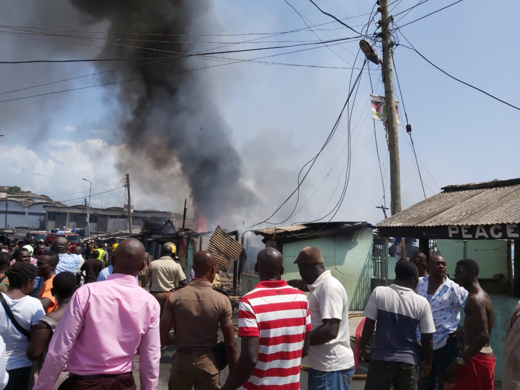 Dozens of fishermen in Cape Coast battling for their lives as premix fuel outlet catches fire