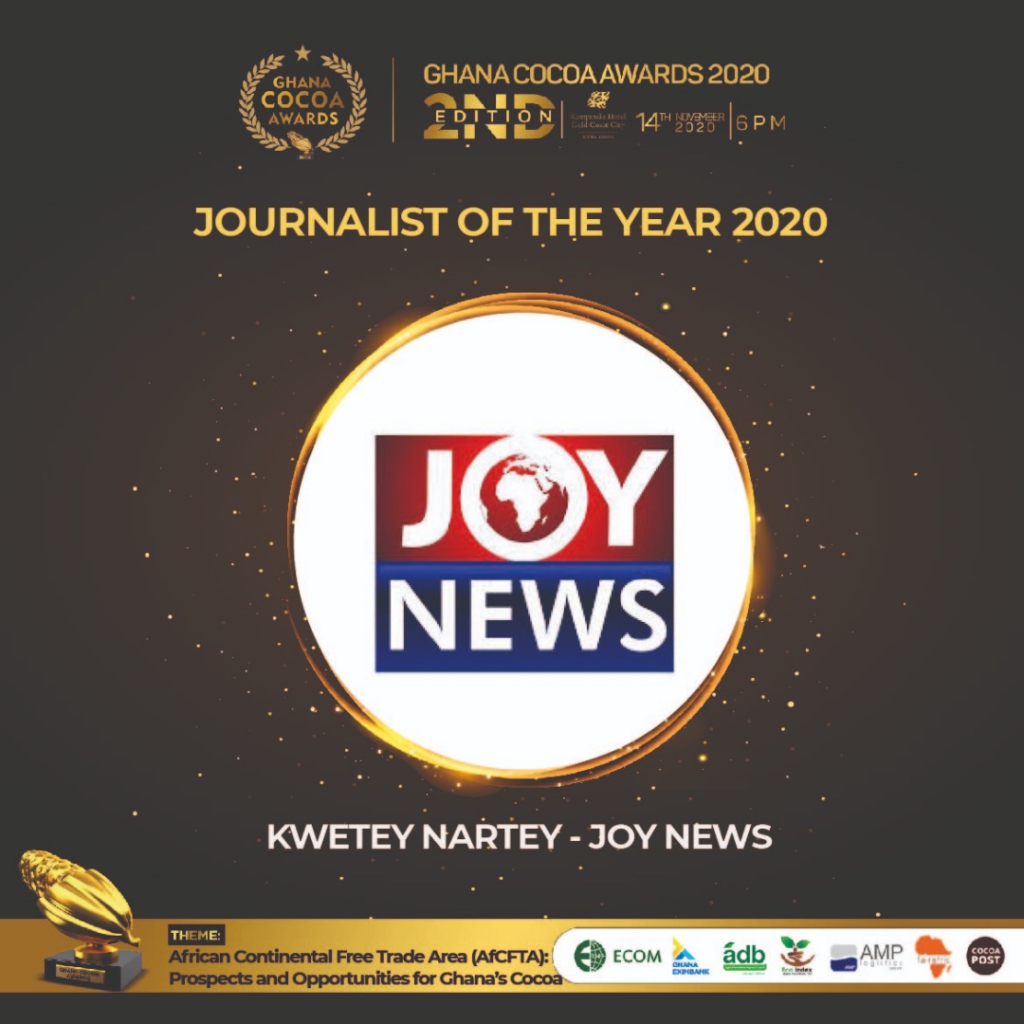 JoyNews' Kwetey Nartey wins Journalist of the Year at Ghana Cocoa Awards 2020