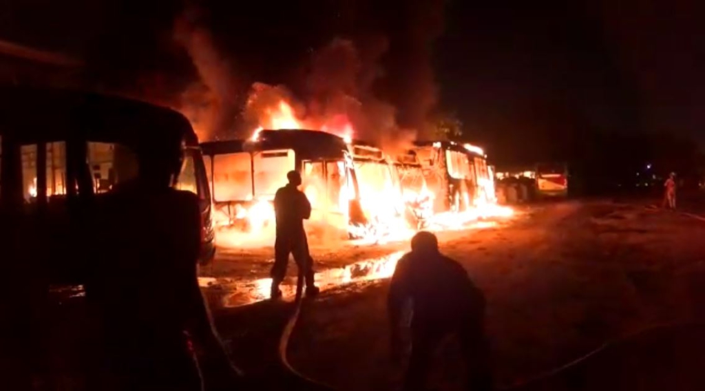 Fire engulfs 4 Ayalolo buses in STC workshop in Kumasi