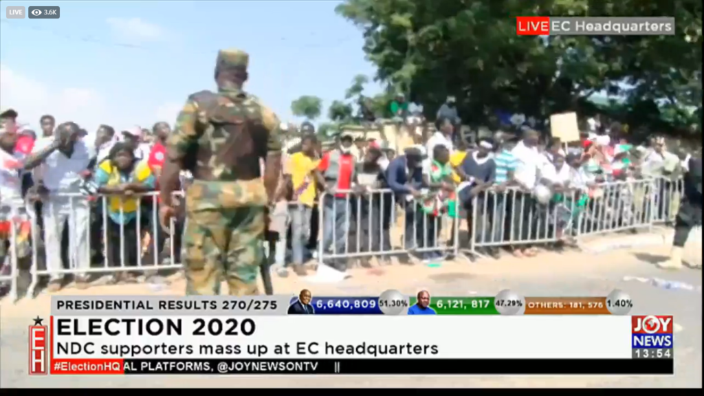 NDC supporters protest at EC headquarters ahead of result declaration