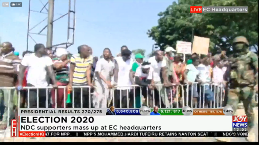 NDC supporters protest at EC headquarters ahead of result declaration