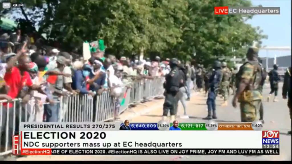 NDC supporters protest at EC headquarters ahead of result declaration