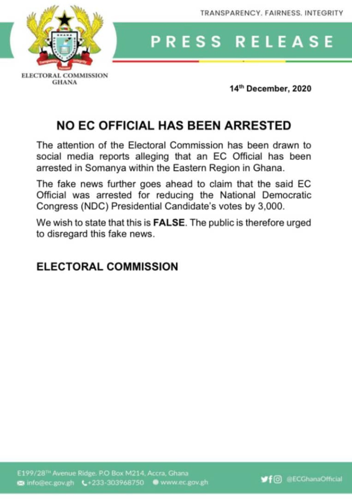 None of our officials have been arrested in Somanya - EC