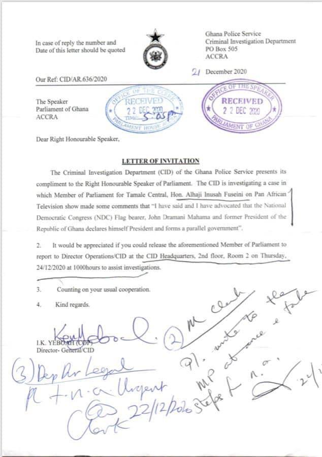 CID invites Inusah Fuseini for asking Mahama to declare himself president 1 WhatsApp Image 2020 12 23 at 14.36.30