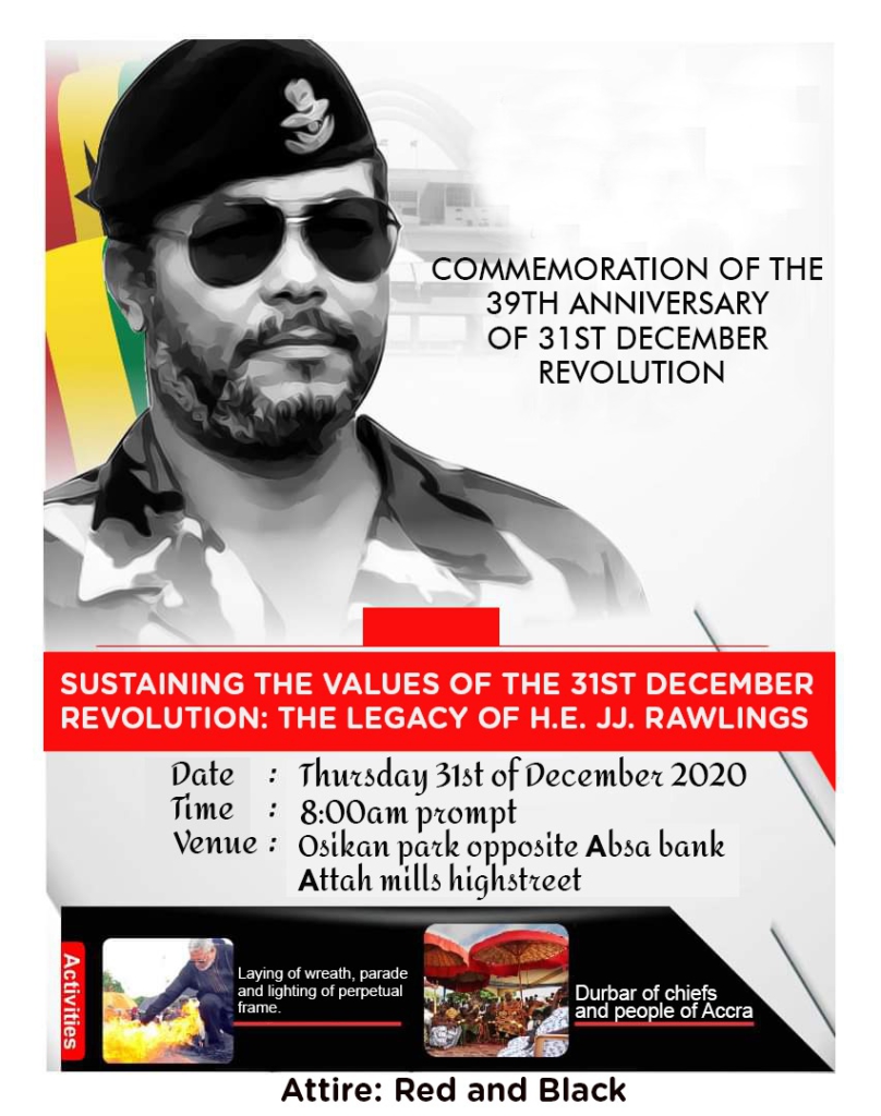 39th anniversary of 31st Dec. Revolution to come off Thursday in honour of J.J Rawlings