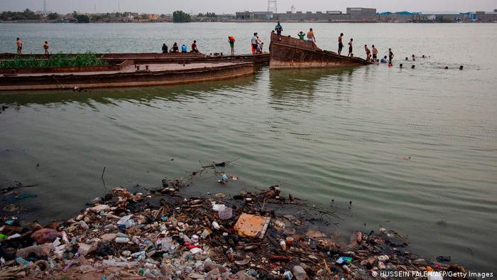 Pollution in the Shatt al Arab waterway in Basra.