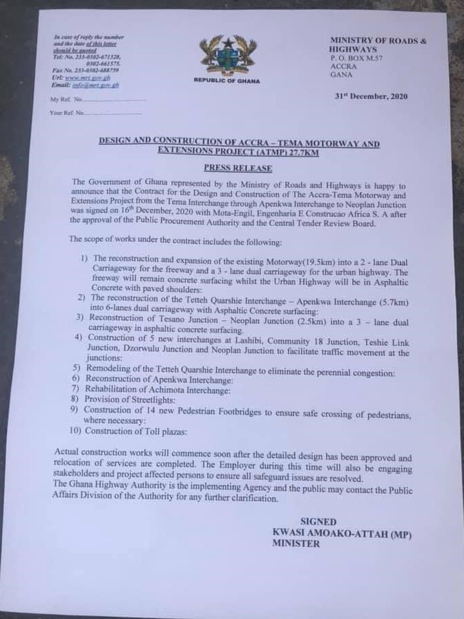 NDC caucus in Parliament demands abrogation of $570m Tema Motorway expansion contract