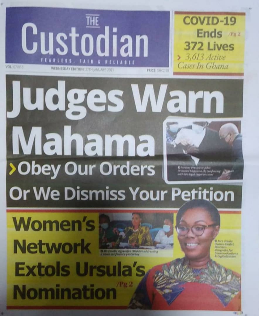 Newspaper headlines of Wednesday, January 27, 2021 4 Newspaper headlines of Wednesday, January 27, 2021 3