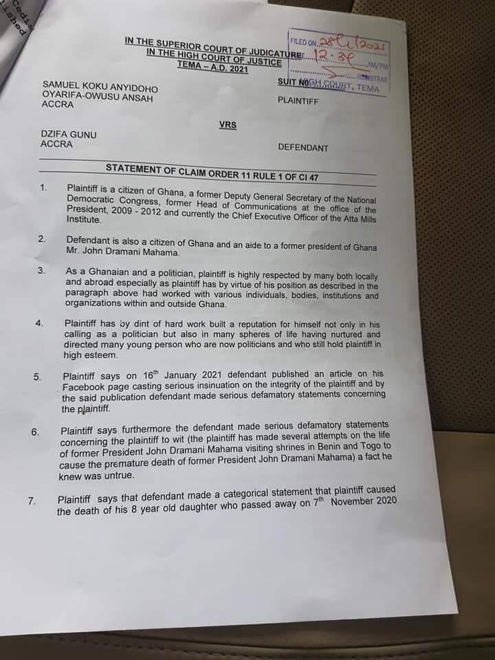 Koku Anyidoho drags Dzifa Gunu to court