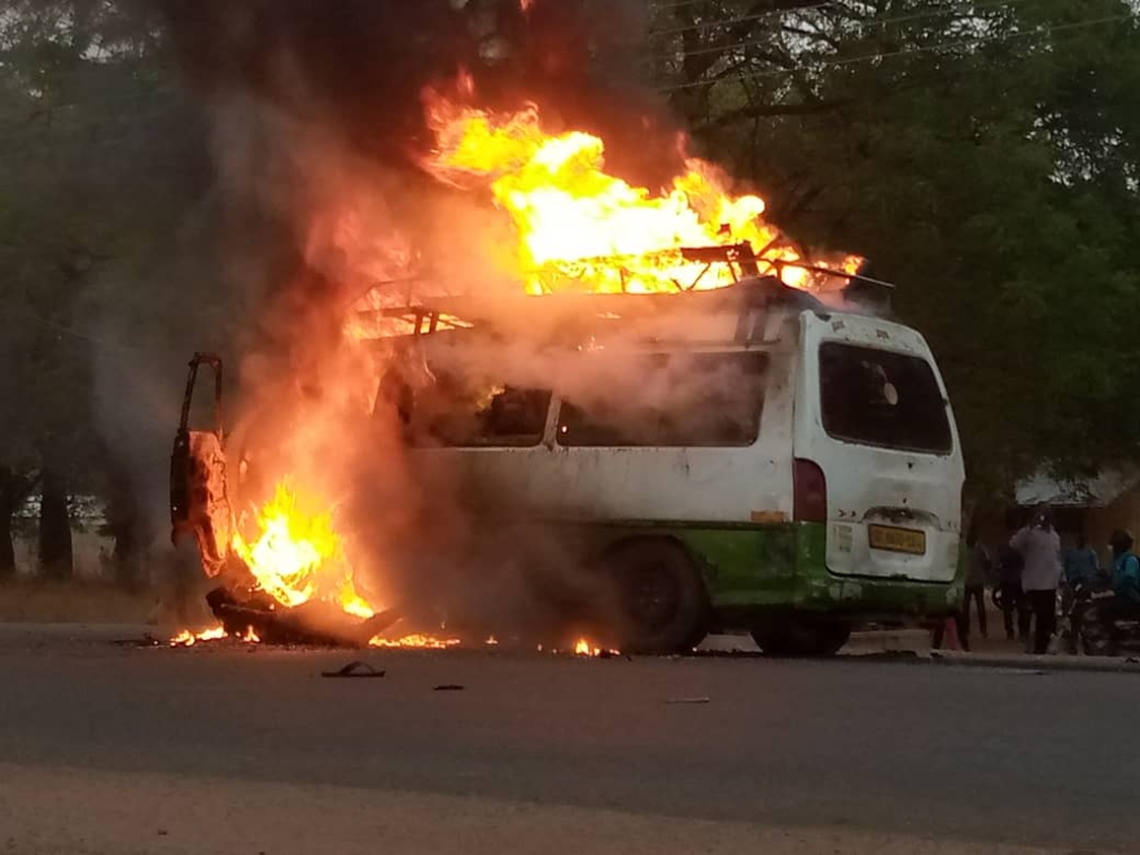 Two perish after a ghastly motor accident, in Bolgatanga, leaves bus in flames