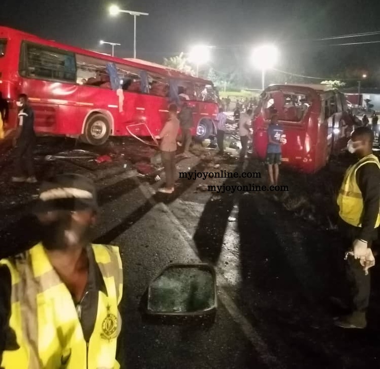 16 dead as 2 KIA Granbird buses collide on Accra-Kumasi highway