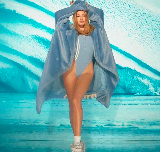 Hailey Bieber models for Beyonce’s Ivy Park collection dubbed Icy Park