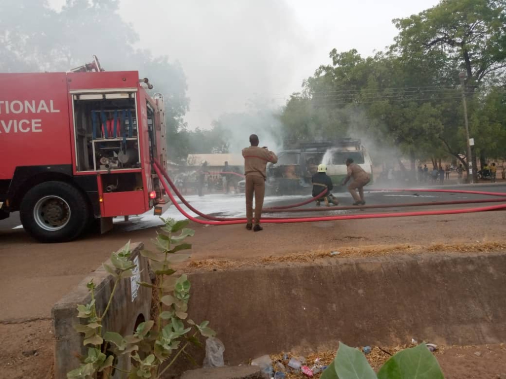 Two perish after a ghastly motor accident, in Bolgatanga, leaves bus in flames